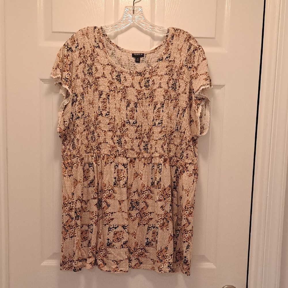 Torrid Beige and Brown Patterned Blouse
